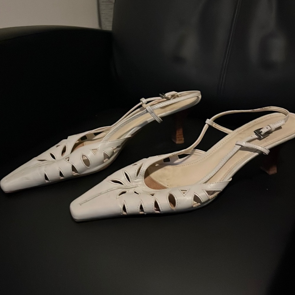 Etienne Aigner White Slingback Kitten Heels